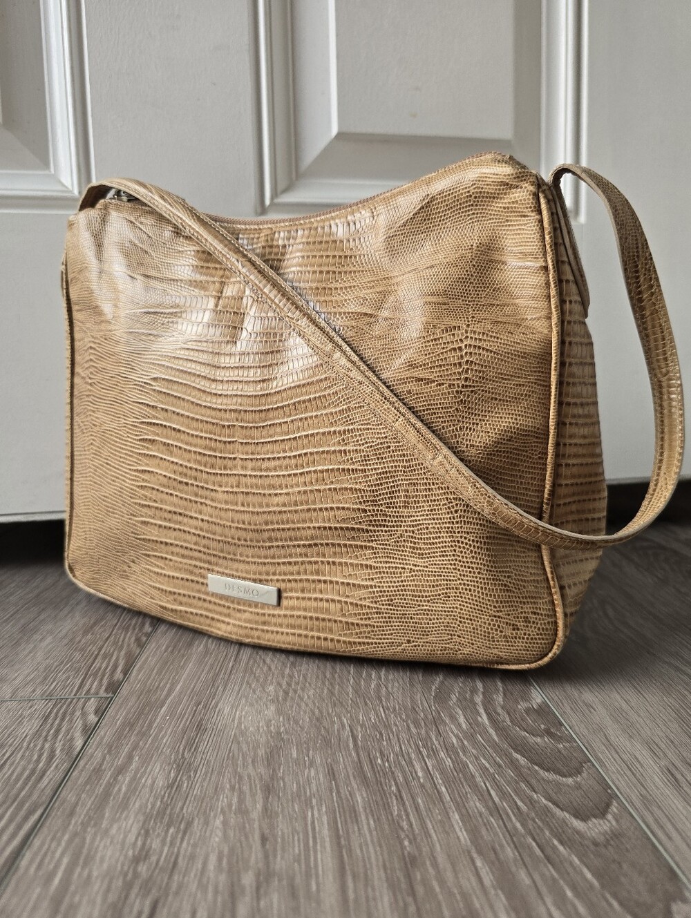 Desmo Made in Italy Tan Lizard Embossed Leather Shoulder Bag Vintage Camel Purse